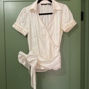 Zara Basic Women’s Blouse in cream w/satin stripes Size XL